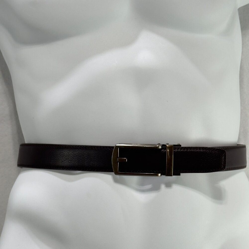 COMFORT CLICK Mens Genuine Leather Belt Brown Brass Buckle Size 36